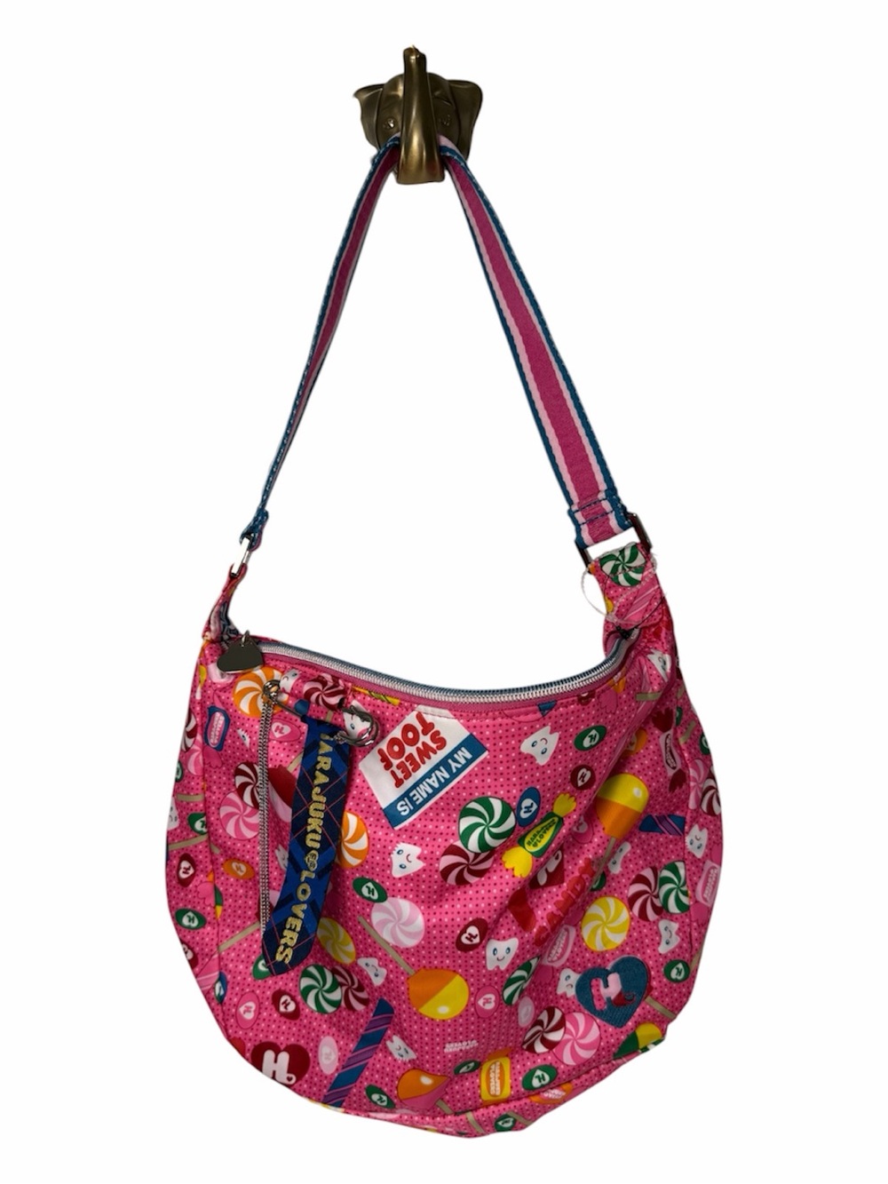 Harajuku Lovers Sweet Toof Candy Print Hobo Bag Y2K Pink Handbag Whimsical Purse